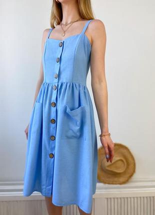 Блакитна літня сукня міді з гудзиками3 фото