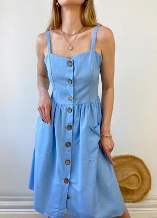 Блакитна літня сукня міді з гудзиками5 фото
