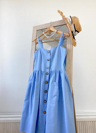 Блакитна літня сукня міді з гудзиками10 фото