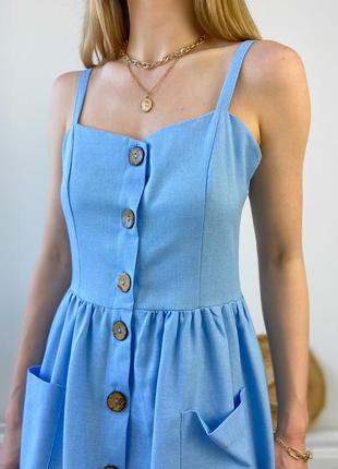 Блакитна літня сукня міді з гудзиками6 фото