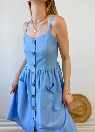 Блакитна літня сукня міді з гудзиками9 фото