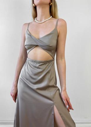 Шовкова сукня - комбінація із вирізами на талії2 фото