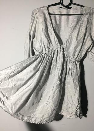 Воздушная серая блуза zara из шёлка6 фото