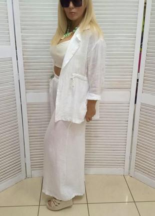 Костюм лен италия люкс коллекция брюки палаццо и пиджак3 фото