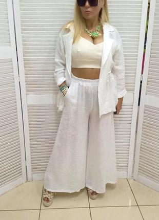 Костюм лен италия люкс коллекция брюки палаццо и пиджак1 фото