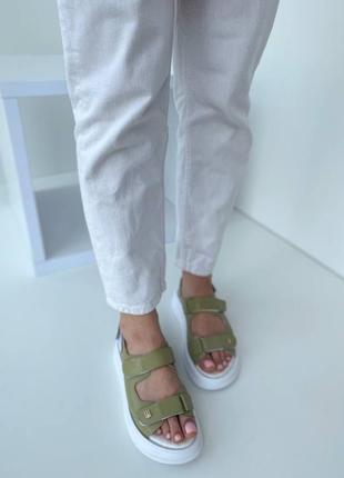 Босоножки (сандали) женские кожаные на липучках оливковые ( из натуральной кожи цвет олива) - женская обувь на лето 20226 фото