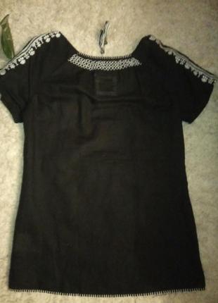 Натуральная блузка, вышиванка, лен, хлопок, черное и белое, esprit2 фото