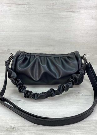 Чорна маленька сумка клатч крос боді циліндрична міні сумочка через плече чорного кольору1 фото