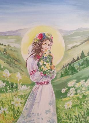 Картина маслом украинка девушка в вышиванке1 фото