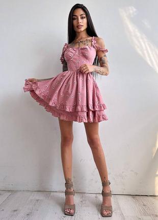 Летнее цветочное платье розовое с корсетным верхом2 фото