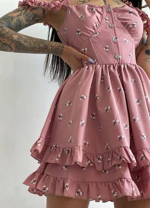 Летнее цветочное платье розовое с корсетным верхом6 фото