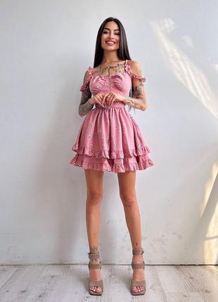 Летнее цветочное платье розовое с корсетным верхом9 фото