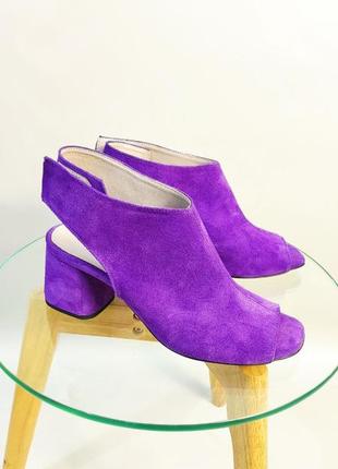 Эксклюзивные босоножки женские натуральная итальянская кожа и замша фиолетовые