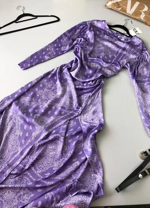 Атласне шовковисте плаття zara з розрізом сукня зара міді8 фото
