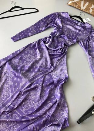 Атласне шовковисте плаття zara з розрізом сукня зара міді5 фото