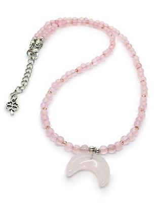 🌸🦄 ніжне кольє чокер амулет "лунниця" натуральний камінь рожевий кварц3 фото