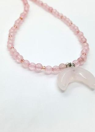 🌸🦄 ніжне кольє чокер амулет "лунниця" натуральний камінь рожевий кварц5 фото
