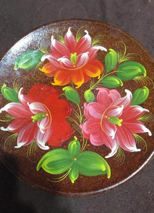 Тарілка декоративна,дерево,розпис.