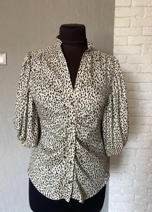 Блуза с объёмным рукавом, блуза рукав фонарик, винтажная блуза, леопардова блуза з об‘ємними рукавами river island1 фото