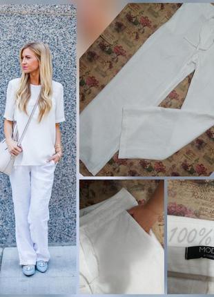 100% лён фирменные базовые натуральные белые льняные штаны качество!!!1 фото