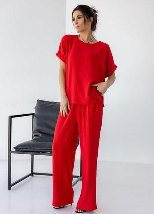 Стильний літній брючний костюм чорний, червоний, мята