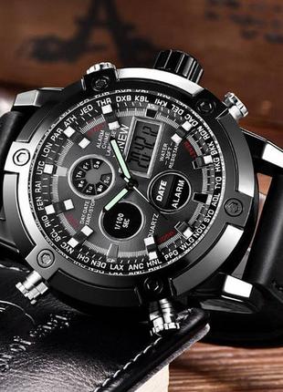 Армійські чоловічі наручні годинники чорні, якісні міцні військові годинник з секундоміром підсвічуванням