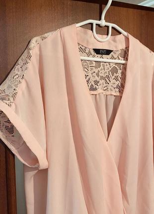 Блузка стильная пудровая розовая шифоновая с гипюром летняя нежная свободная красивая женская рубашка кофта секнод хенд f&f s m 42 441 фото