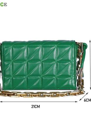 Красива дута стильна зелена сумка золотим ланцюгом і довгим ремінцем золотистими наконечниками є від3 фото