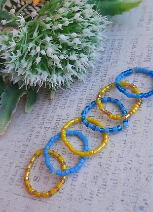 Кольцо бисер hand made бижут каблучка бохо этно стеклярус сер перстень камни україна жовто блакит бижут