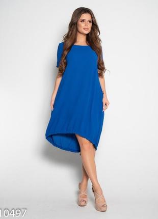 Синее свободное платье с короткими рукавами