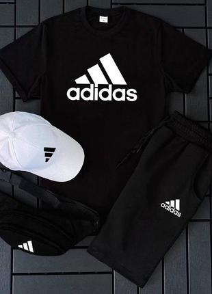 Літній комплект adidas, футболка, шорти, кепка, бананка3 фото