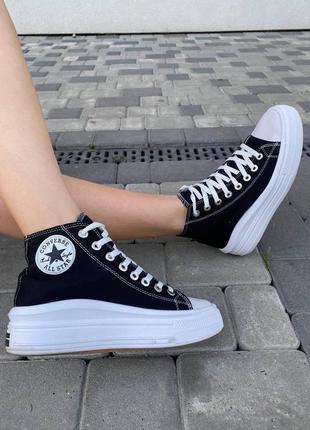 🌼🖤🌼converse chuck taylor all star move platform black, жіночі кросівки конверс чорні, кросівки на платформі конвер, кеді конверс на платформі