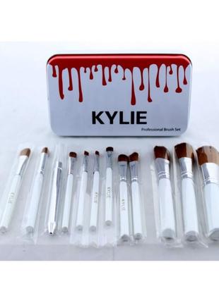 Кисти для макияжа kylie 12 шт набор кистей кисточки 12 шт белые