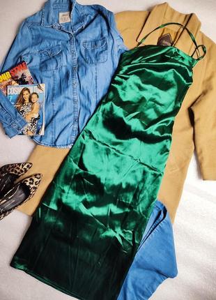 Shein плаття смарагдове зелене пляшкове на одне плече на бретельках міді ошатне