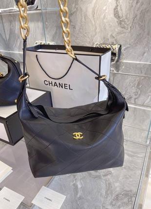 Сумка кожа  черная цепь 22 см