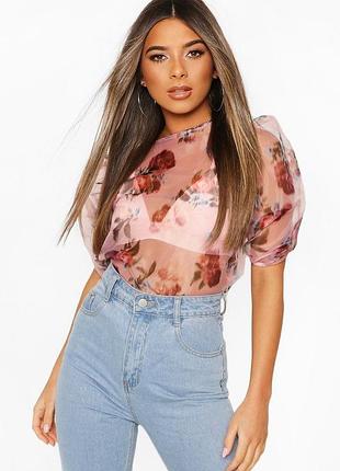 Цветочная блузка из органзы большого размера boohoo