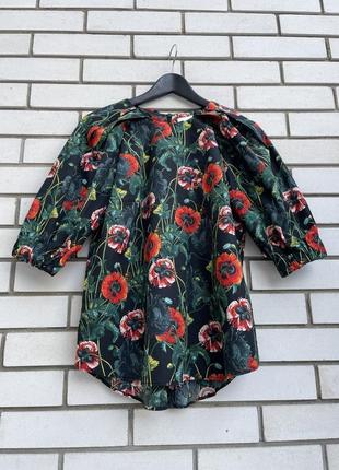 Блуза в цветочный принт,маки хлопок большой размер батал h&m6 фото