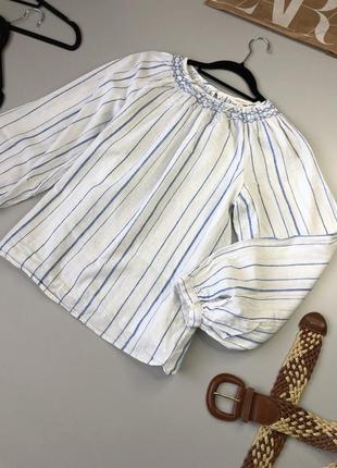 Лляна сорочка m&s блуза з пишними рукавами та вишивкою2 фото