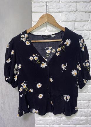 Блузка з об'ємним коротким рукавом, блузка в ромашки, блузка з коротким об'єднання ємним рукавом new look, xl3 фото