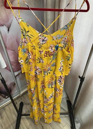 Платье, сарафан женский желтый в цветы летний легкий на бретелях4 фото