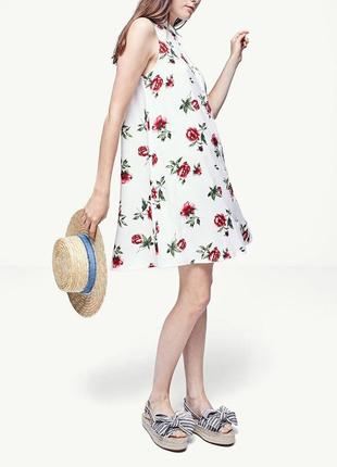 Stradivarius новое белоснежное цветочное платье - рубашка оверсайз принт цветы2 фото