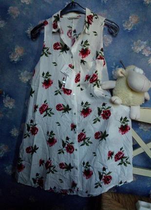 Stradivarius новое белоснежное цветочное платье - рубашка оверсайз принт цветы4 фото