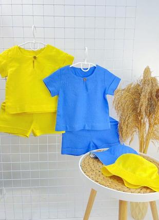Патріотичний лляний костюм трійка панамка сорочка та шорти6 фото