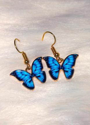 Серьги бабочки голубые1 фото