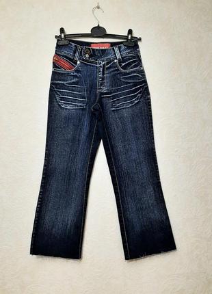 Брендові укорочені джинси жіночі сині бриджі декор червона блискавка вільна довжина miss sixty