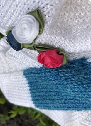 Вінтаж,біла,трикотаж блуза,реглан,футболка,реглан,аплікація квіти,hand made3 фото