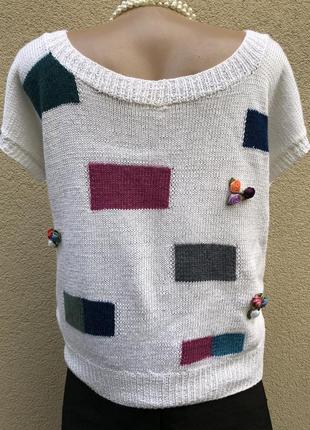 Вінтаж,біла,трикотаж блуза,реглан,футболка,реглан,аплікація квіти,hand made7 фото