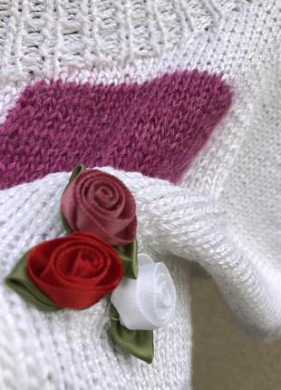 Вінтаж,біла,трикотаж блуза,реглан,футболка,реглан,аплікація квіти,hand made9 фото