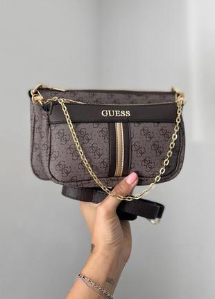 Розкішна брендова сумка в стилі guess коричнева з ланцюжком шикарна жіноча коричнева сумка з ланцюжком