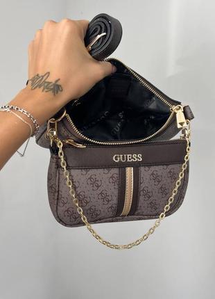 Розкішна брендова сумочка в стилі guess коричнева з ланцюжком женская шикарная коричневая сумка с цепочкой6 фото
